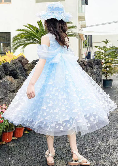 Blue Cold Shoulder Tulle Summer Long Dress Butterfly Tt034