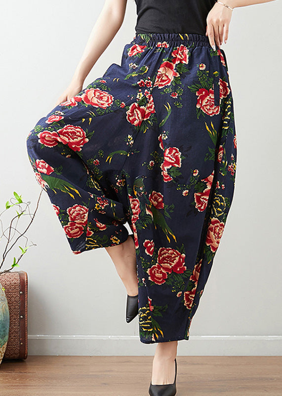 Blue Elastic Waist Lantern Pants Summer Tq1003