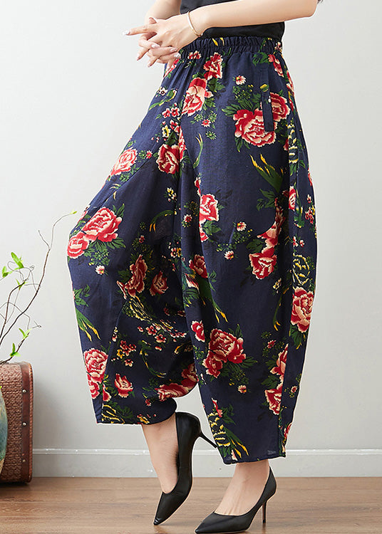 Blue Elastic Waist Lantern Pants Summer Tq1003