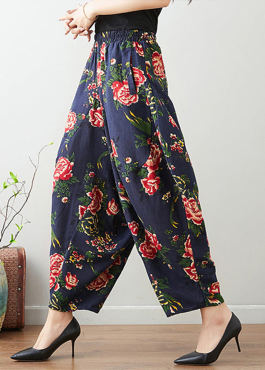 Blue Elastic Waist Lantern Pants Summer Tq1003