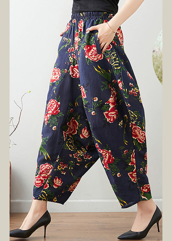 Blue Elastic Waist Lantern Pants Summer Tq1003