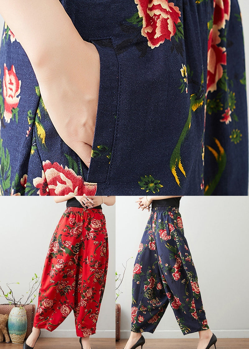 Blue Elastic Waist Lantern Pants Summer Tq1003