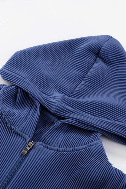 Blue Hoodie Halter Vest Three-piece Pants Set