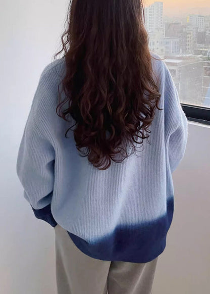 Blue O-neck Cozy Cotton Knit Sweaters Batwing Sleeve Rk018