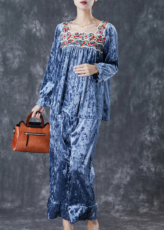 Silk Velour Two-piece Set Embroidered Fall
