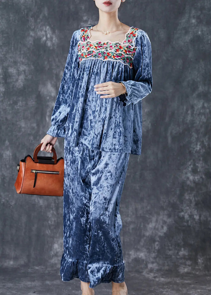 Silk Velour Two-piece Set Embroidered Fall