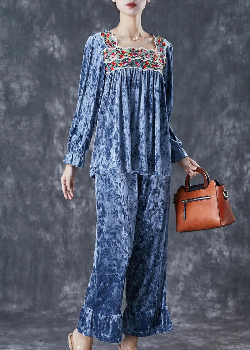Silk Velour Two-piece Set Embroidered Fall