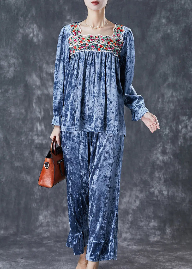 Silk Velour Two-piece Set Embroidered Fall