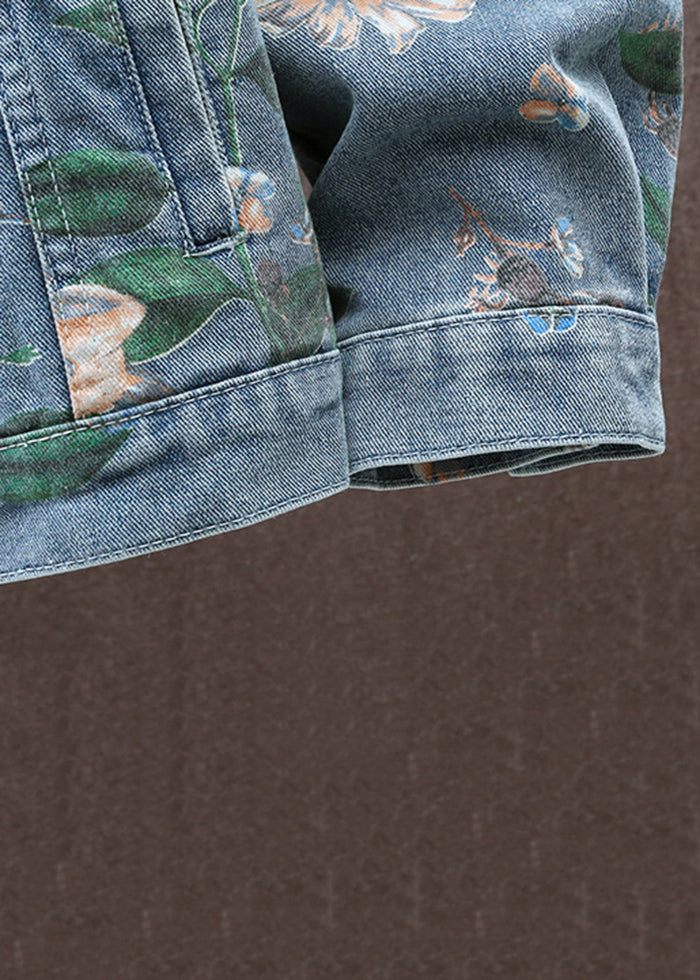 Blue Print Denim Coat Peter Pan Collar Fall Wa018