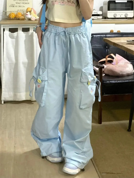 Blue Sweet Embroidered Japanese Trend Pant