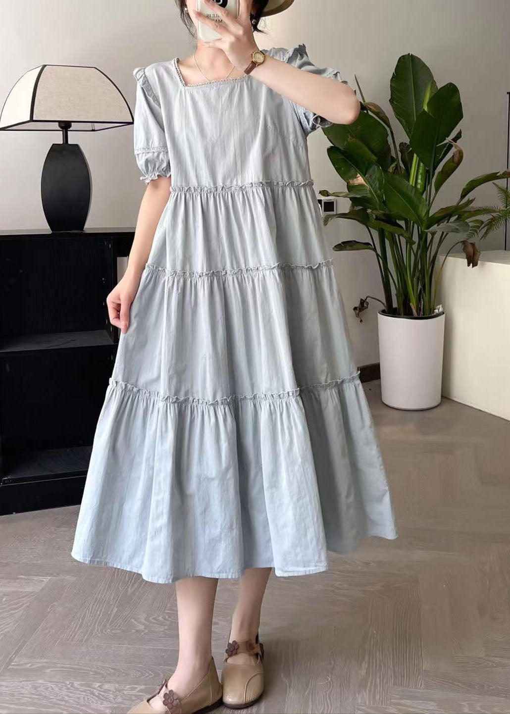 Blue Wrinkled Patchwork Vacation Maxi Dresses Summer Bv028