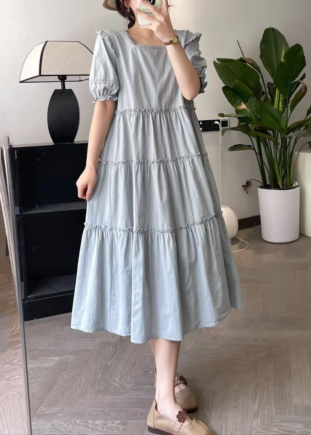 Blue Wrinkled Patchwork Vacation Maxi Dresses Summer Bv028