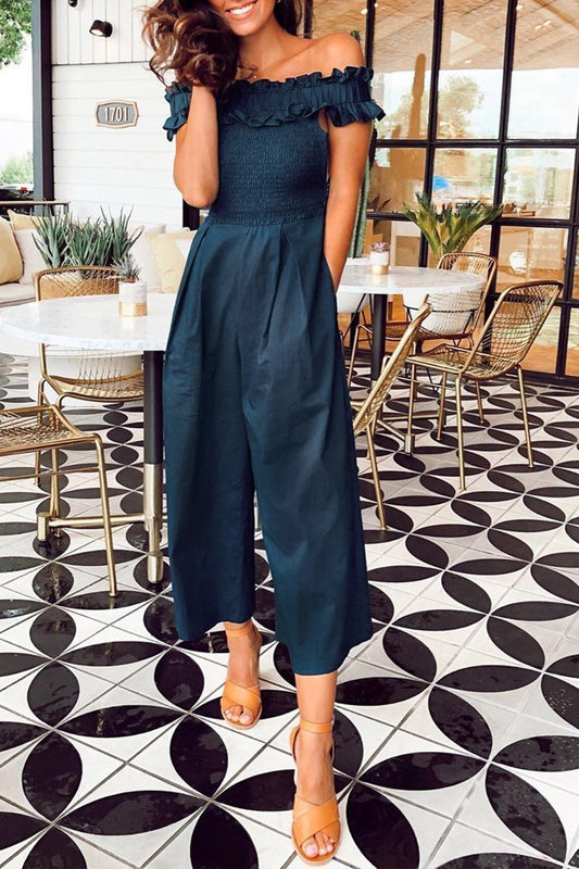 Off the Shoulder Patchwork Jumpsuit