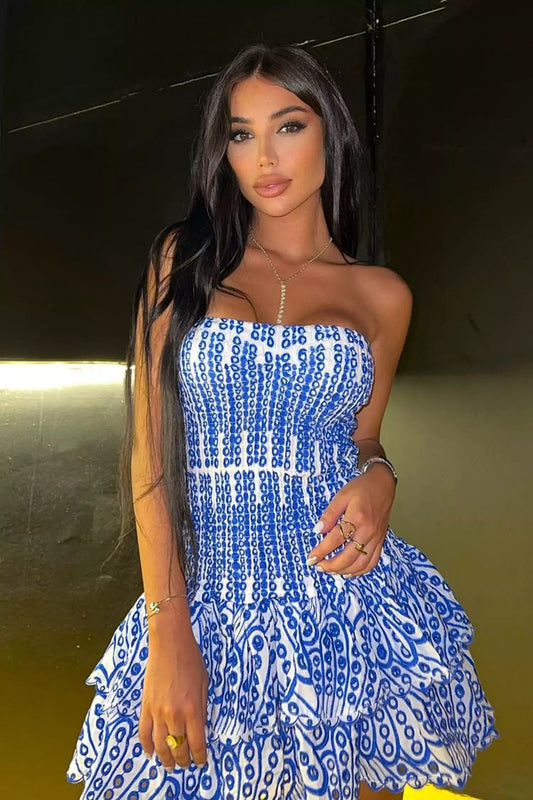 Rosemary Ruffle Mini Dress-blue