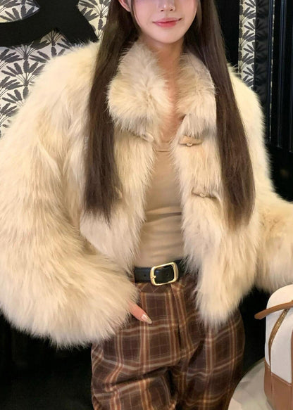 Apricot Patchwork Button Mink Hair Coat Winter Ty018