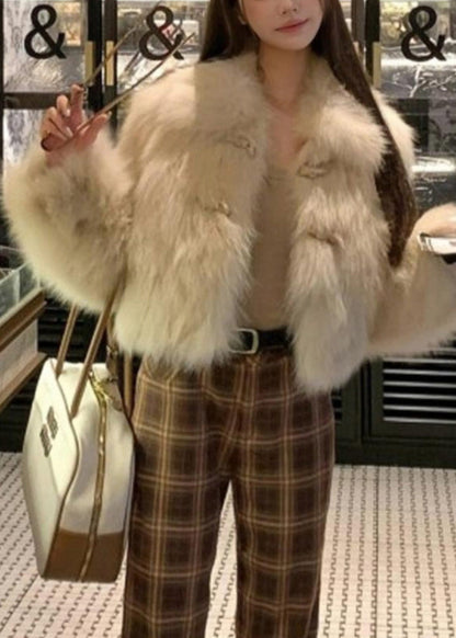 Apricot Patchwork Button Mink Hair Coat Winter Ty018