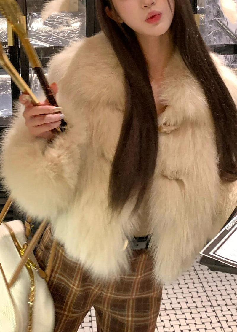 Apricot Patchwork Button Mink Hair Coat Winter Ty018
