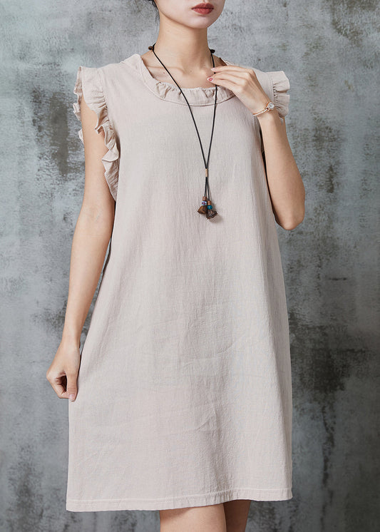 Apricot Tie Waist Cotton Mini Dress Summer Al1010