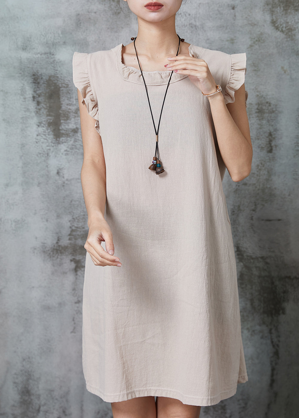 Apricot Tie Waist Cotton Mini Dress Summer Al1010