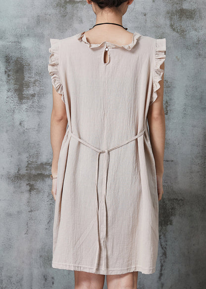 Apricot Tie Waist Cotton Mini Dress Summer Al1010