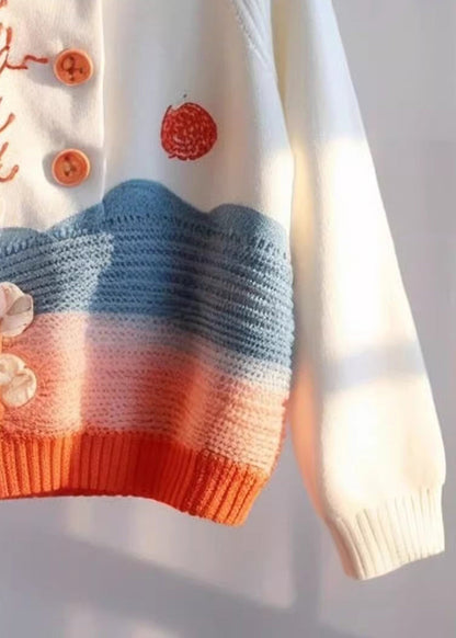 Beige Print Button Knit Sweaters Fall Qg009