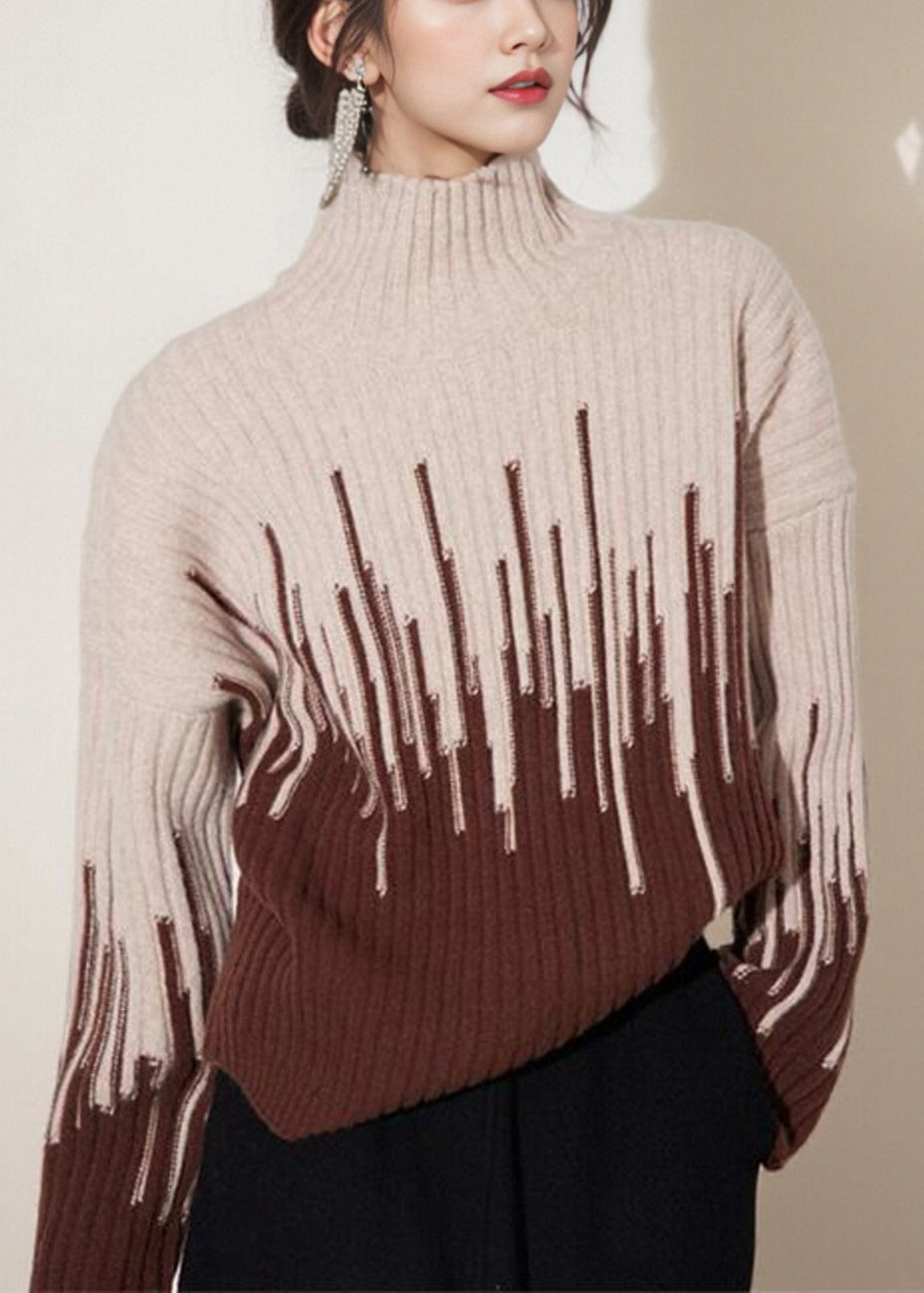 Beige Turtleneck Thick Knit Sweater Winter Wx004