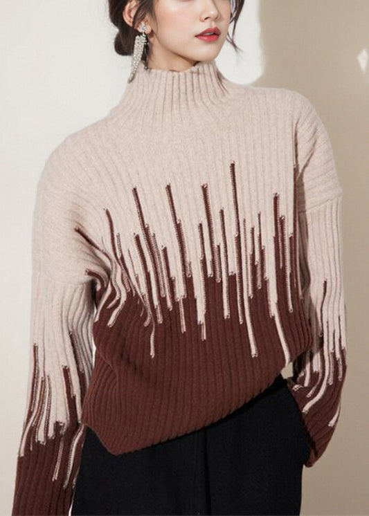 Beige Turtleneck Thick Knit Sweater Winter Wx004