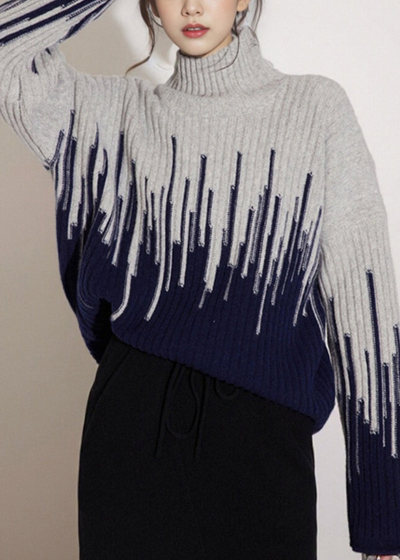 Beige Turtleneck Thick Knit Sweater Winter Wx004