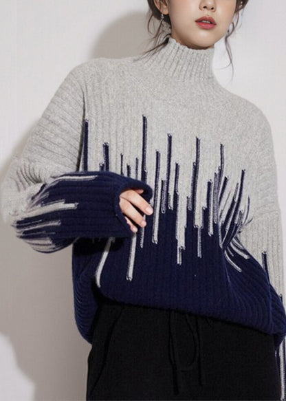 Beige Turtleneck Thick Knit Sweater Winter Wx004
