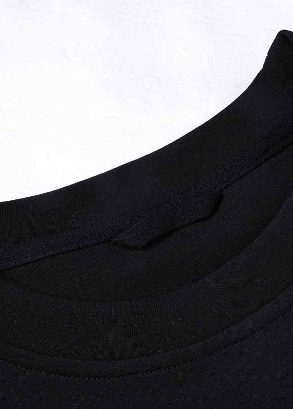Black O Neck Patchwork Cotton Loose Sweatshirts Top Spring Ly0768