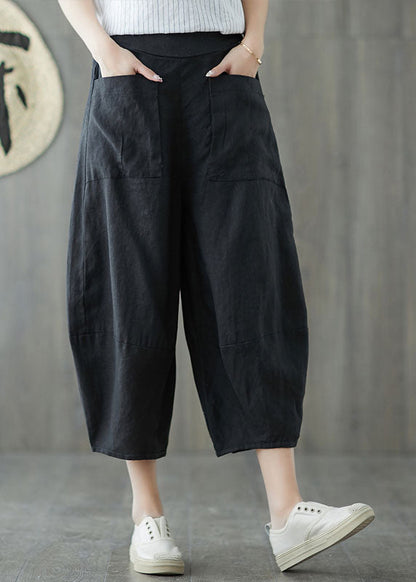 Black Oversized Patchwork Pockets Linen Harem Pants Summer Ly1509
