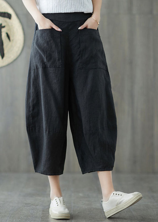 Black Oversized Patchwork Pockets Linen Harem Pants Summer Ly1509