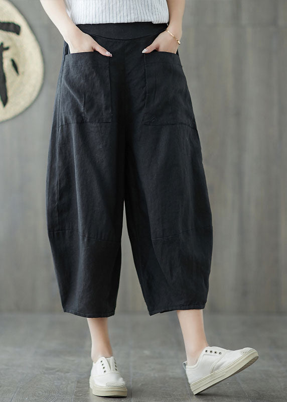 Black Oversized Patchwork Pockets Linen Harem Pants Summer Ly1509