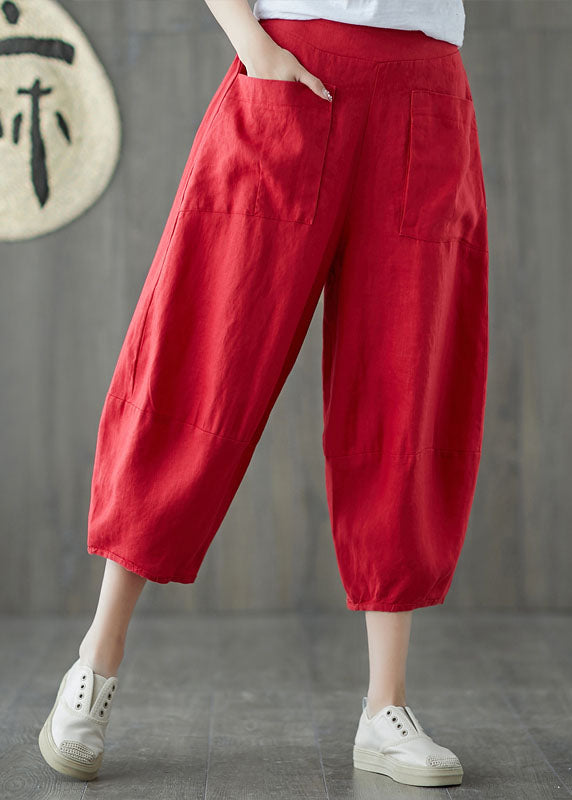 Black Oversized Patchwork Pockets Linen Harem Pants Summer Ly1509