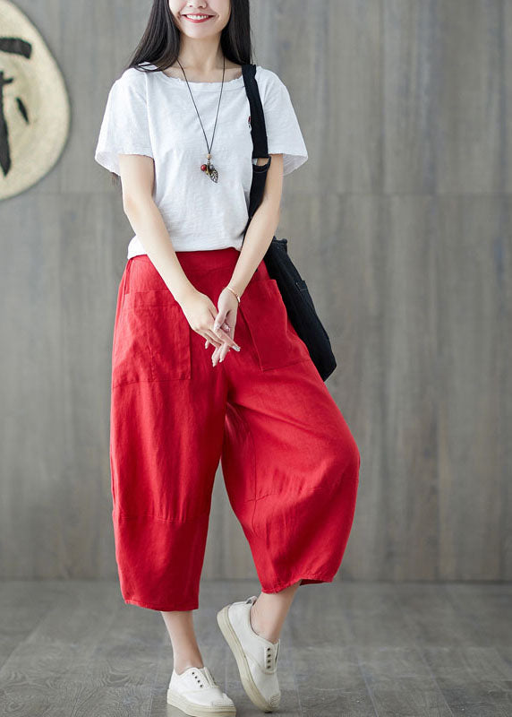 Black Oversized Patchwork Pockets Linen Harem Pants Summer Ly1509