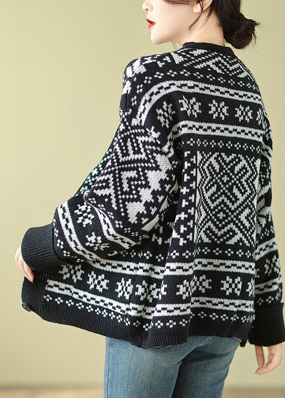Black Oversized Print Knit Cardigan Spring Tm006
