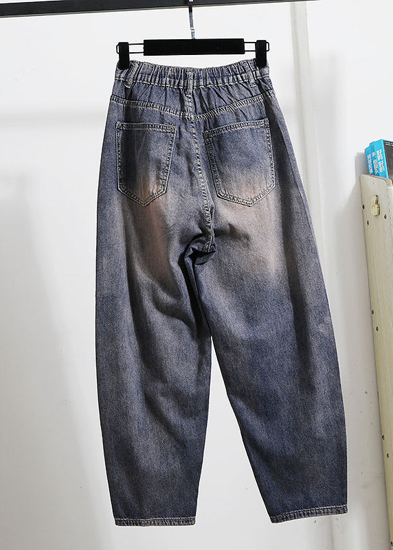Blue Pockets Diy Zircon Rivet Denim Pants Spring Qq1049
