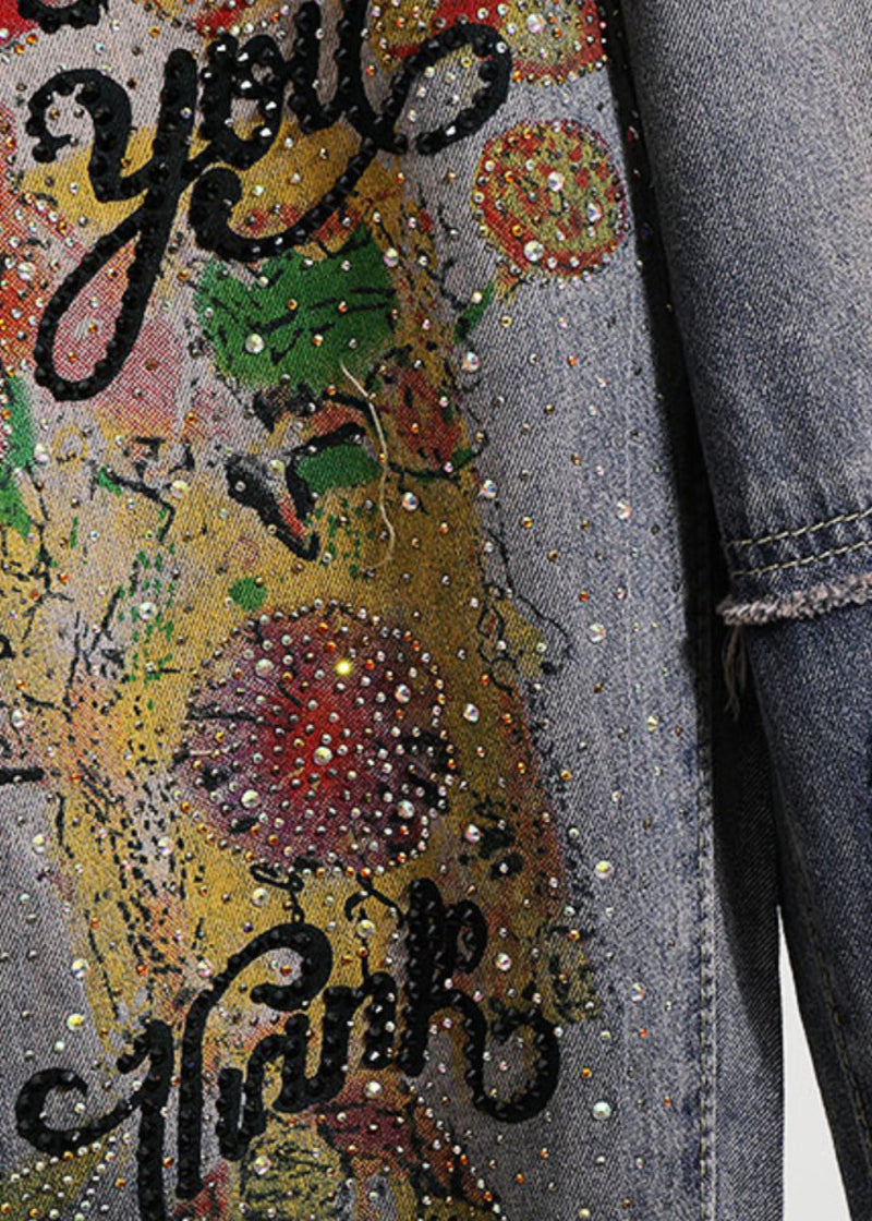 Blue Pockets Diy Zircon Rivet Denim Pants Spring Qq1049