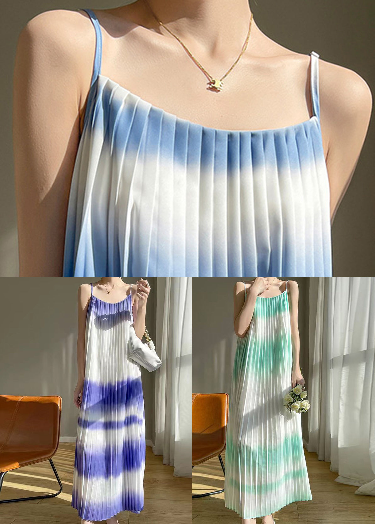 New Blue Cold Shoulder Wrinkled Cotton Long Dress Summer Ab1014