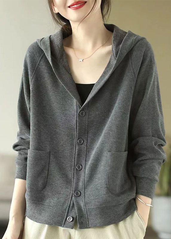 Grey Hooded Cotton Coats Spring Tj017