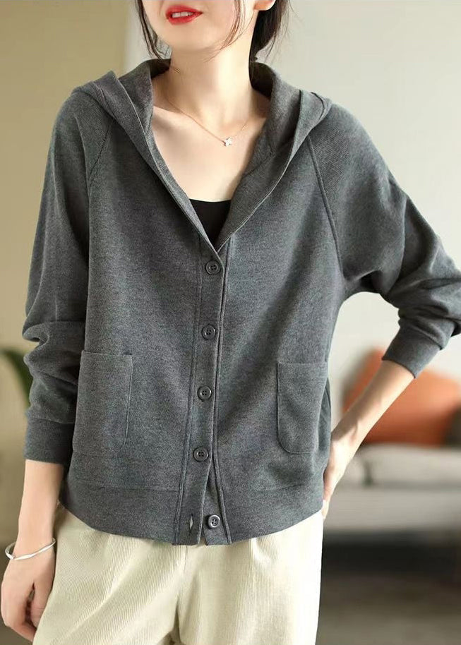 Grey Hooded Cotton Coats Spring Tj017