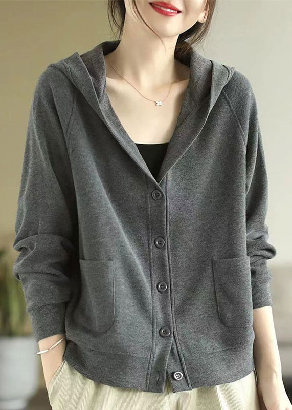 Grey Hooded Cotton Coats Spring Tj017
