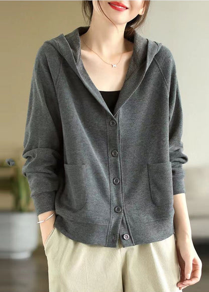 Grey Hooded Cotton Coats Spring Tj017