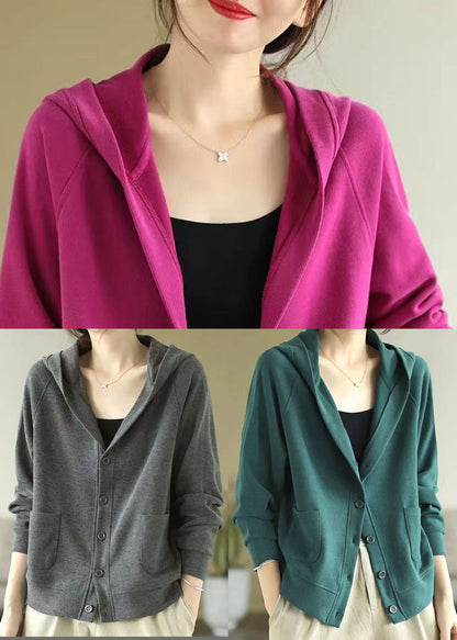 Grey Hooded Cotton Coats Spring Tj017