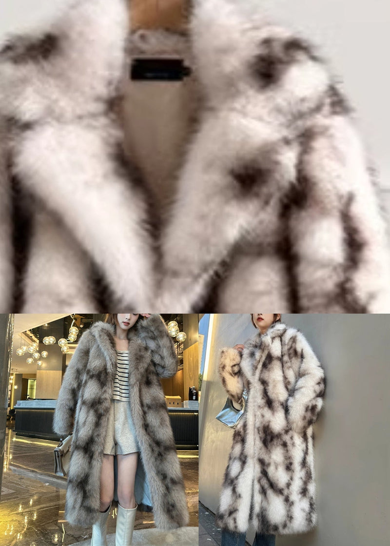 Light Pink Stand Collar Leather and Fur Maxi Coat Long Sleeve Rd019
