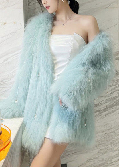 Light Green Raccoon Hair Leather and Fur Coat Winter Rd017