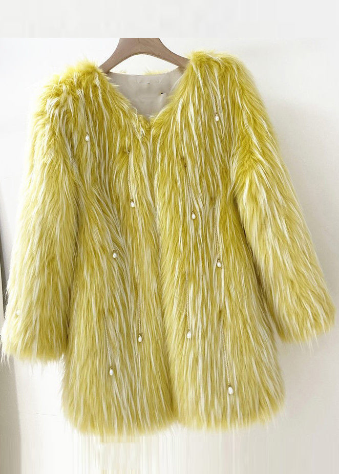 Light Green Raccoon Hair Leather and Fur Coat Winter Rd017