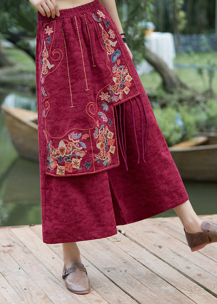 Navy Embroidered Patchwork Cotton Crop Pants Summer Qq1017