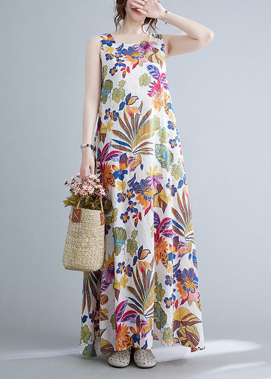 O-neck Print Cotton Long Dresses Summer Ac2070