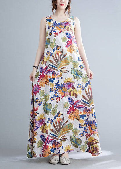 O-neck Print Cotton Long Dresses Summer Ac2070